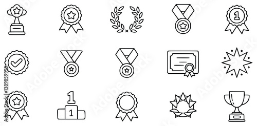 Collection Of Achievement Outline Icons For Competitions And Awards Ceremony