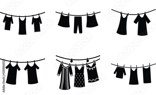 Clothesline silhouette black vector art design on white background