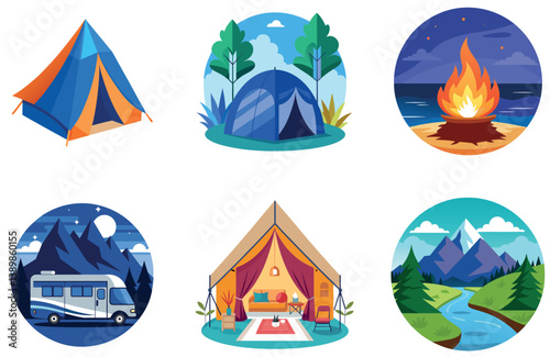 Camping Bundle. Nightlife Outdoor Beer Collection Stickers
