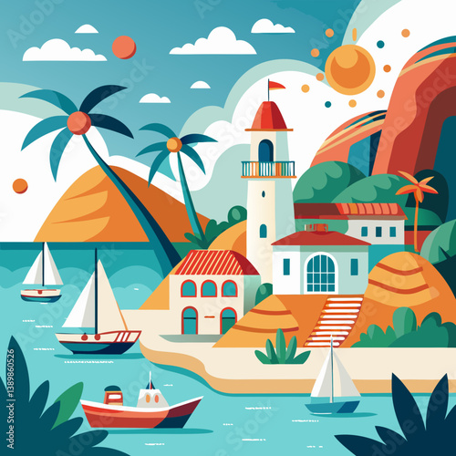 "Coastal Holiday Vector & Generative AI Line Art Design for Print | High-Quality Graphics"