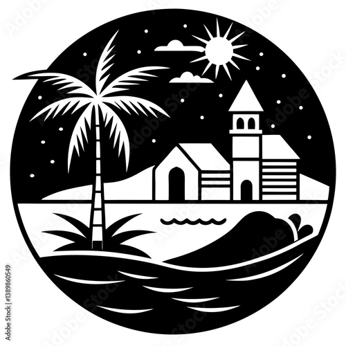 "Coastal Holiday Vector & Generative AI Line Art Design for Print | High-Quality Graphics"