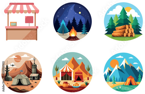 Camping Bundle. Orange SUV Camping Gear Collection Stickers