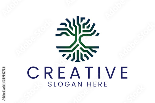 Abstract Green Technology Tree Logo Design Vector eco art icon line brand roots 