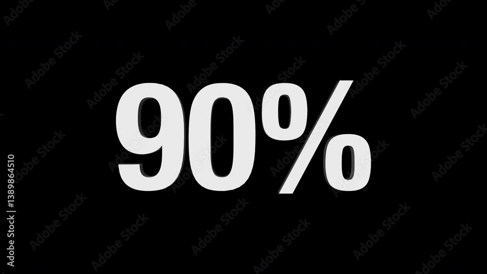 90% off 3d animation on black background. 4K 90% off 3d animation on black background. 4K