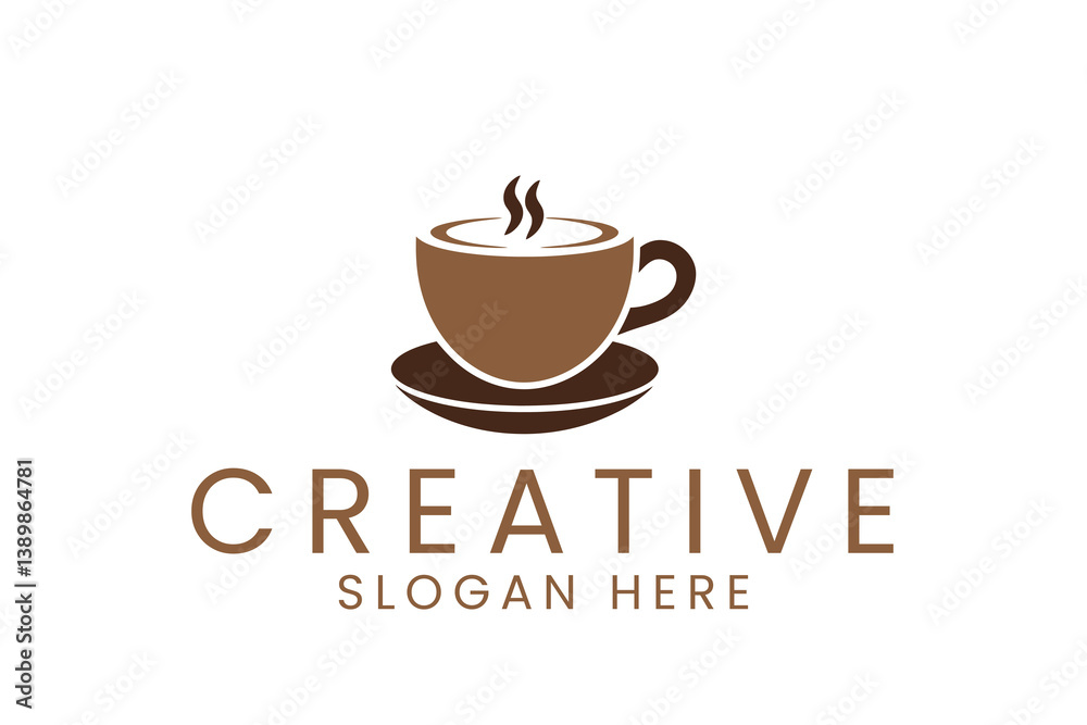 Obraz premium Elegant Brown Coffee Cup Logo Design Template hot mug cafe icon warm food drink 