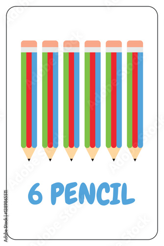 Flashcard Showing 6 Colorful Pencils