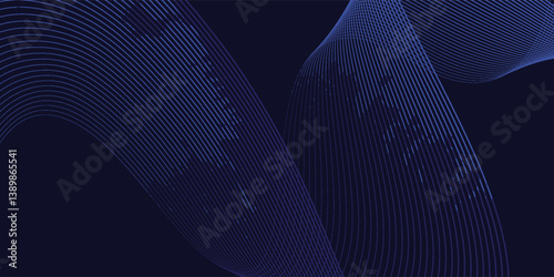 Dark blue abstract background with ultraviolet neon light, blurred light lines, grunge waves