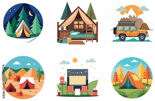 Camping Bundle. Large Bonfire Gathering Collection Stickers