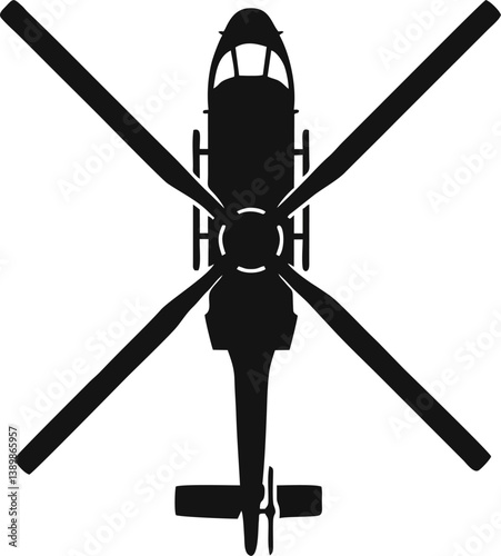 Military Helicopter Silhouette – Top View Vector Illustration