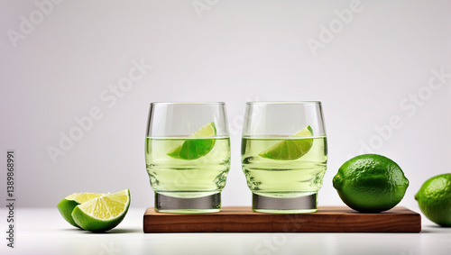 Glass of Tequila with Lime on a Wooden Stand - A Refreshing Cocktail Experience