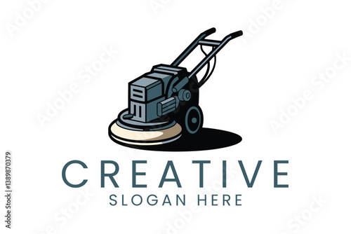 Floor Polisher Machine Cleaning Equipment Icon tool logo grey shiny black white 