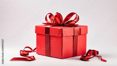 Elegant Red Gift Box with Red Bow on White Background for Celebrations