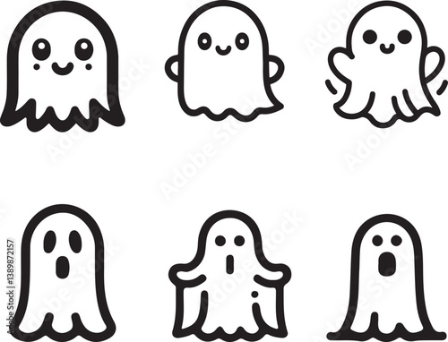 Halloween Ghost Line Drawing Vector Art