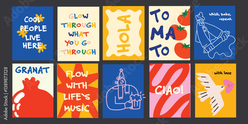 Collection of Motivational and Inspirational Cards in pink color for cafe branding, menus, art posters, greetings