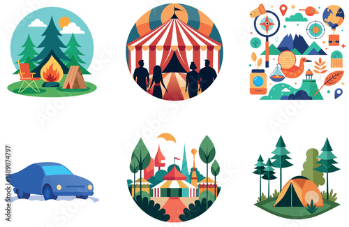 Camping Bundle. Blurred Circus Tent Christmas Collection Stickers