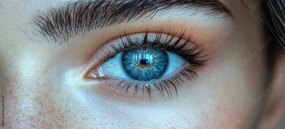 Obraz premium Close-up of Female Eye with Long False Eyelashes and Makeup