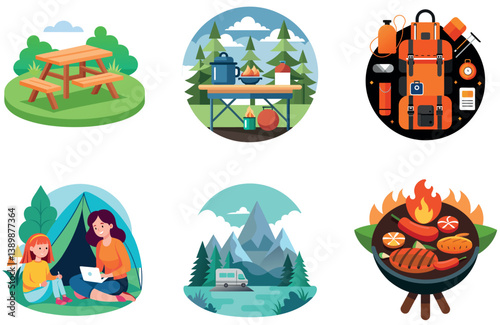 Camping Bundle. Empty Circus Tent Stage Collection Stickers