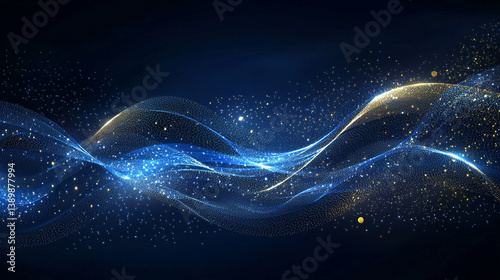 cosmic stars in a dark  blue background, Abstract Blue Energy Waves: A Digital Art Creation