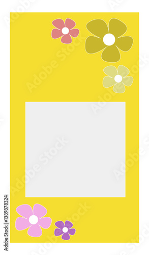 yellow flower frame for notebook, notebook page with decorative frame for writing, beautiful notepad sheet for notes