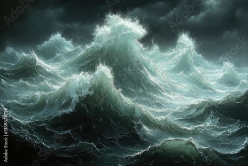Turbulent ocean waves under a stormy sky photo