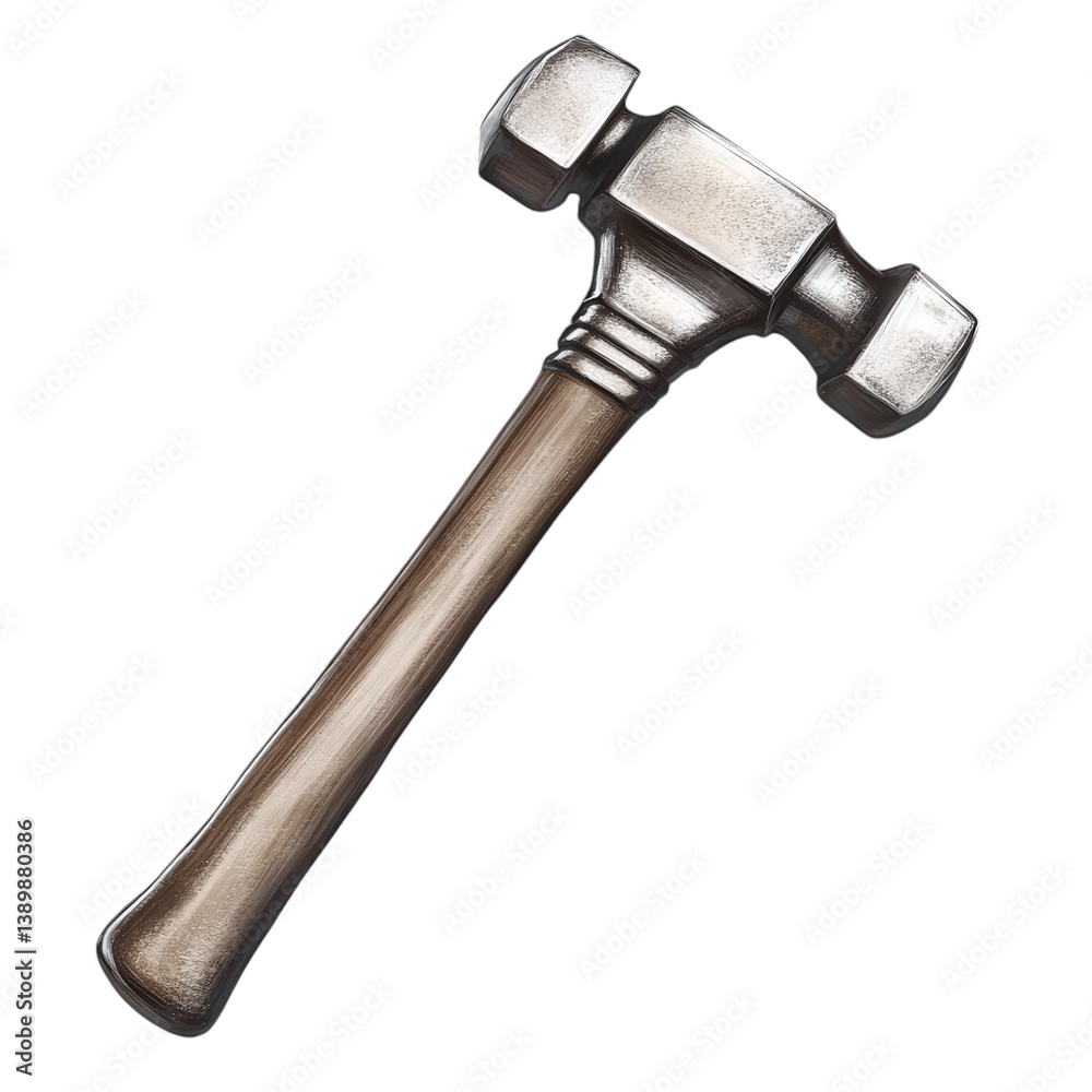 Solid metal hammer tool, realistic detailing, isolated transparent background. Solid metal hammer tool, realistic detailing, isolated transparent background.