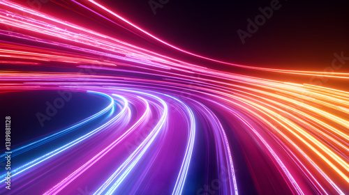 dynamic neon light streaks moving in different directions 