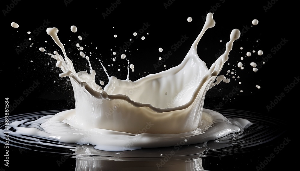 panoramic view of a milk splash on a black background panoramic view of a milk splash on a black background