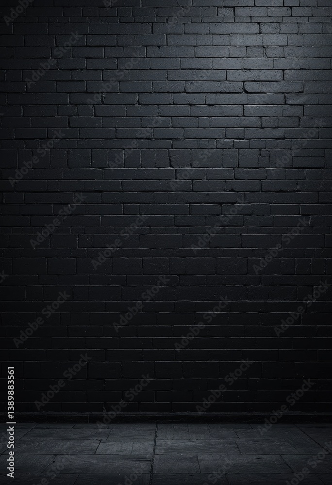 Fototapeta premium A textured black brick wall serves as a striking background, showcasing the rough surfaces and uneven edges of the bricks, creating a bold and urban aesthetic perfect for various design projects.