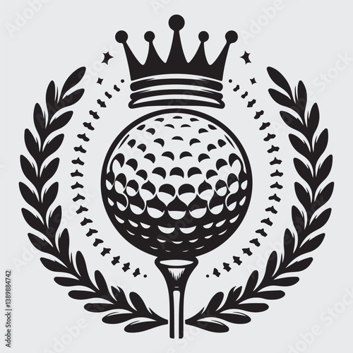 Golf ball vector logo. Golf ball on tee with wreath and crown. Vector illustration stock illustration