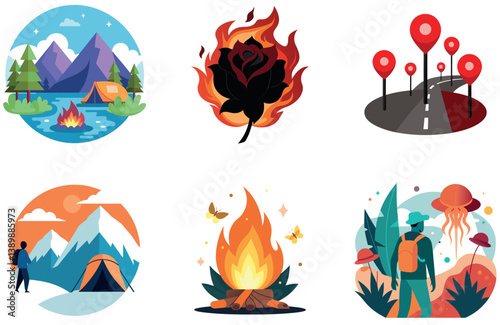 Camping Bundle. Scenic Forest Camping Area Collection Stickers