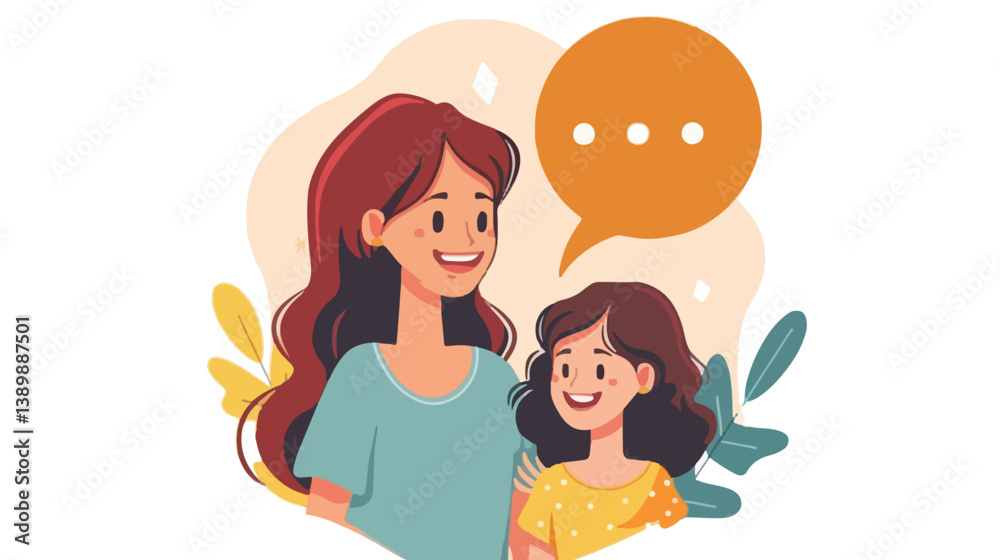 Professional Avatar Character of Woman with Daughter and Speech Bubble for Communication Design Professional Avatar Character of Woman with Daughter and Speech Bubble for Communication Design