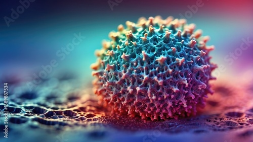 Close-up of a virus particle with a spherical shape