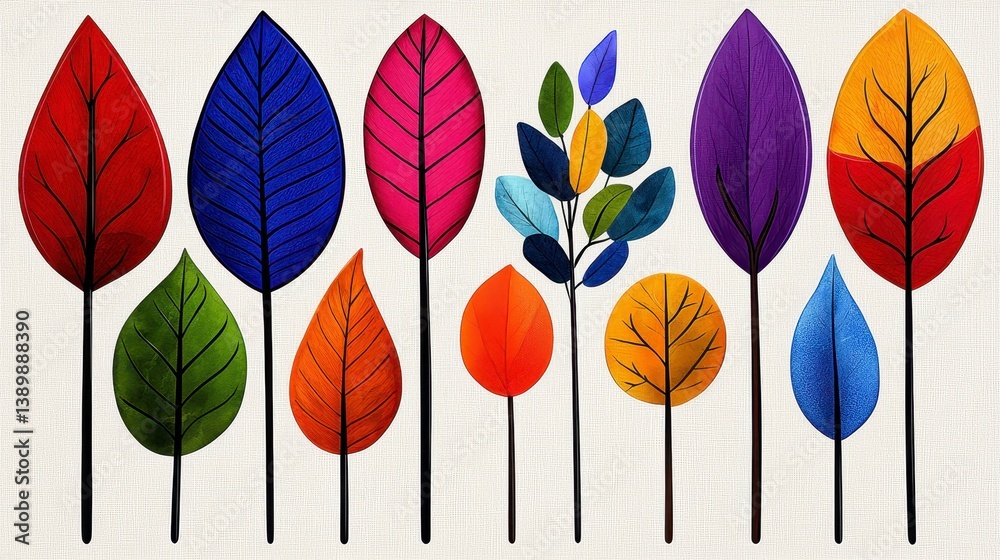 Obraz premium Colorful Stylized Trees with Watercolor Leaves Autumn Illustration