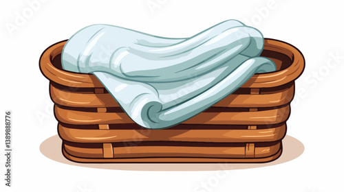 Professional Basket with Clean Soft Towels on White Background Vector Illustration for Spa and Bathroom Usage