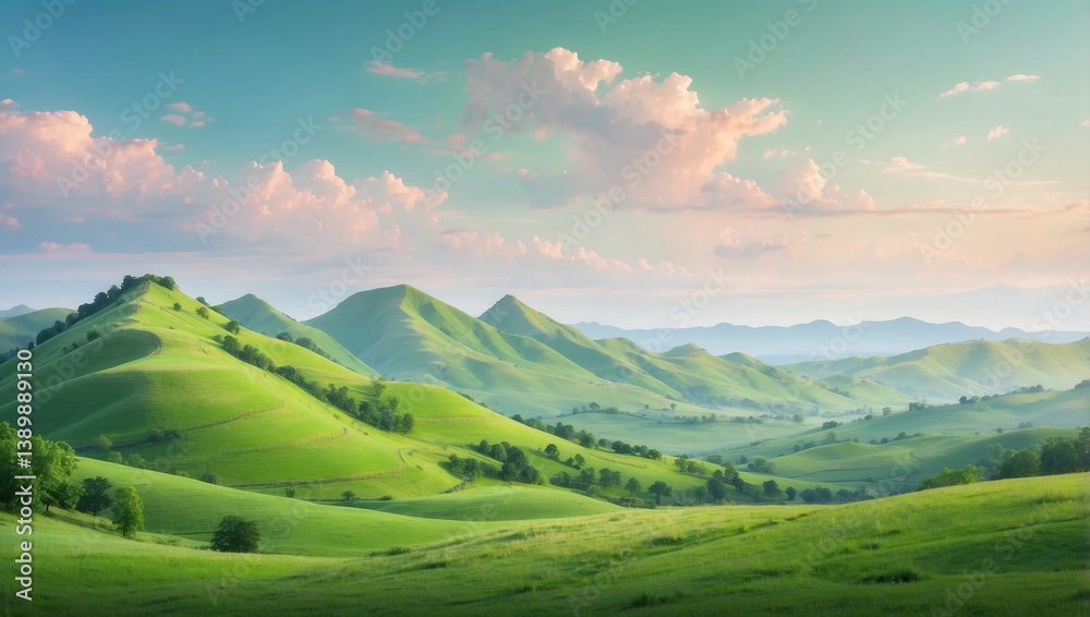 Fototapeta premium Green Hills Landscape Capturing the Beauty of Nature