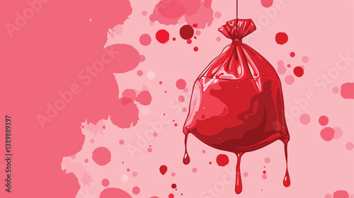 Medical blood bag vector illustration on pink background for healthcare designs