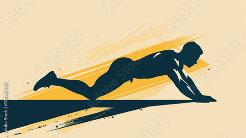 Fitness Pictogram Man Performing Push-Up Exercise in Contour Square Shape