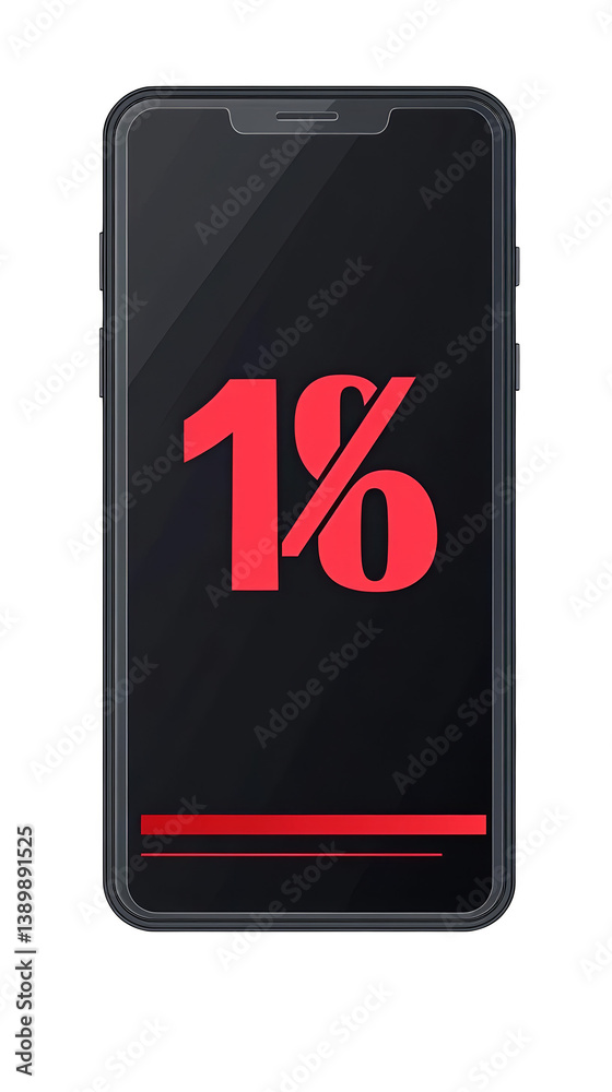 Smartphone Illustration With Low 1 Percent Battery Indicator On Black Screen Smartphone Illustration With Low 1 Percent Battery Indicator On Black Screen