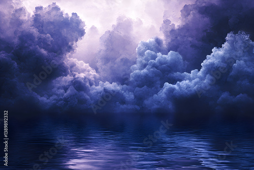 Ink clouds dissolving in water, soft gradients of deep blue and lavender, high resolution