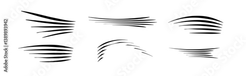Flowing wind motion line. Air logo wave. Air movement and gust symbol pack. Vector