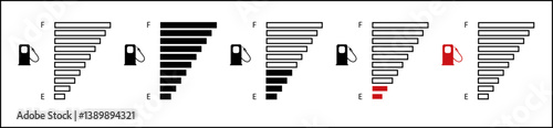Vehicle fuel. Simple digital indicator of vehicle fuel. Full and empty icons of gas and fuel meters, fuel pump. Vector