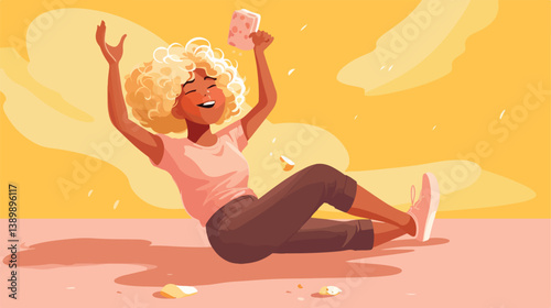 Professional image of a joyful blonde teenage girl jumping up in celebration