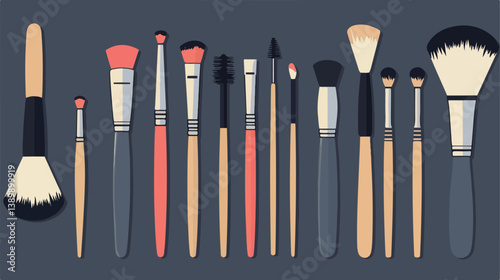 Professional Set of Applicators, Makeup Brushes, and Accessories Vector Illustration for Cosmetics Industry