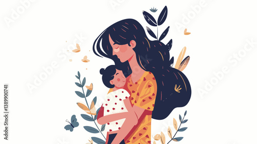Empowering Single Mother White Background Vector Illustration Professional Concept