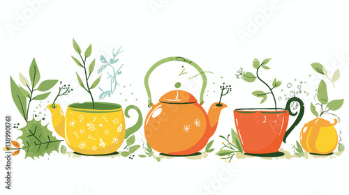 Elegant Tea Time Design on White Background Vector Illustration for Marketing Collaterals