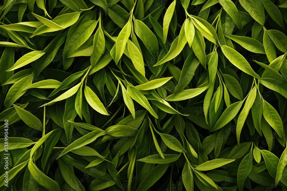 Fototapeta premium Hand picked tea leaves collected for processing in a lush garden Generative AI