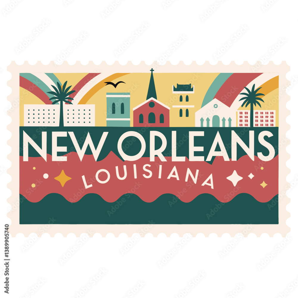 Fototapeta premium New Orleans Louisiana Postage Stamp Vector