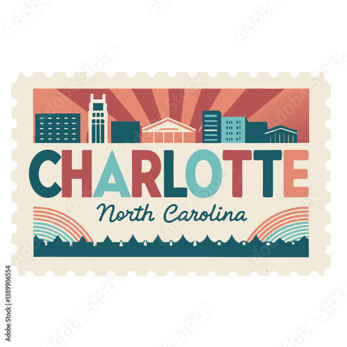 Charlotte NC Postage Stamp Vector