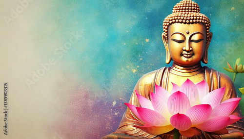 Buddha with lotus flower background