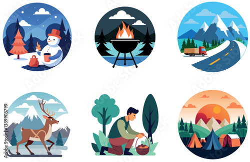 Camping Bundle. Fantasy Dragon Fire Collection Stickers